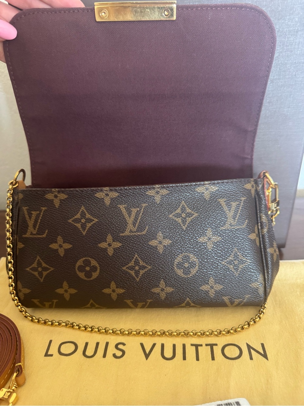 Louis Vuitton Favorite PM Monogram Canvas Brown & Gold Chain Crossbody Bag - Picture 9 of 15